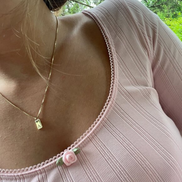 Pink Ribbed Long Sleeve Top with Rose Detail from Hollister - Picture 4 of 11